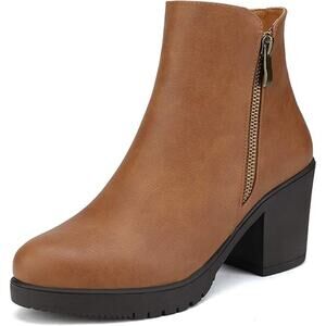 Dream Pairs Womens Size 8 Brown 3" Block Heel Zoey Platform Ankle Boots Booties